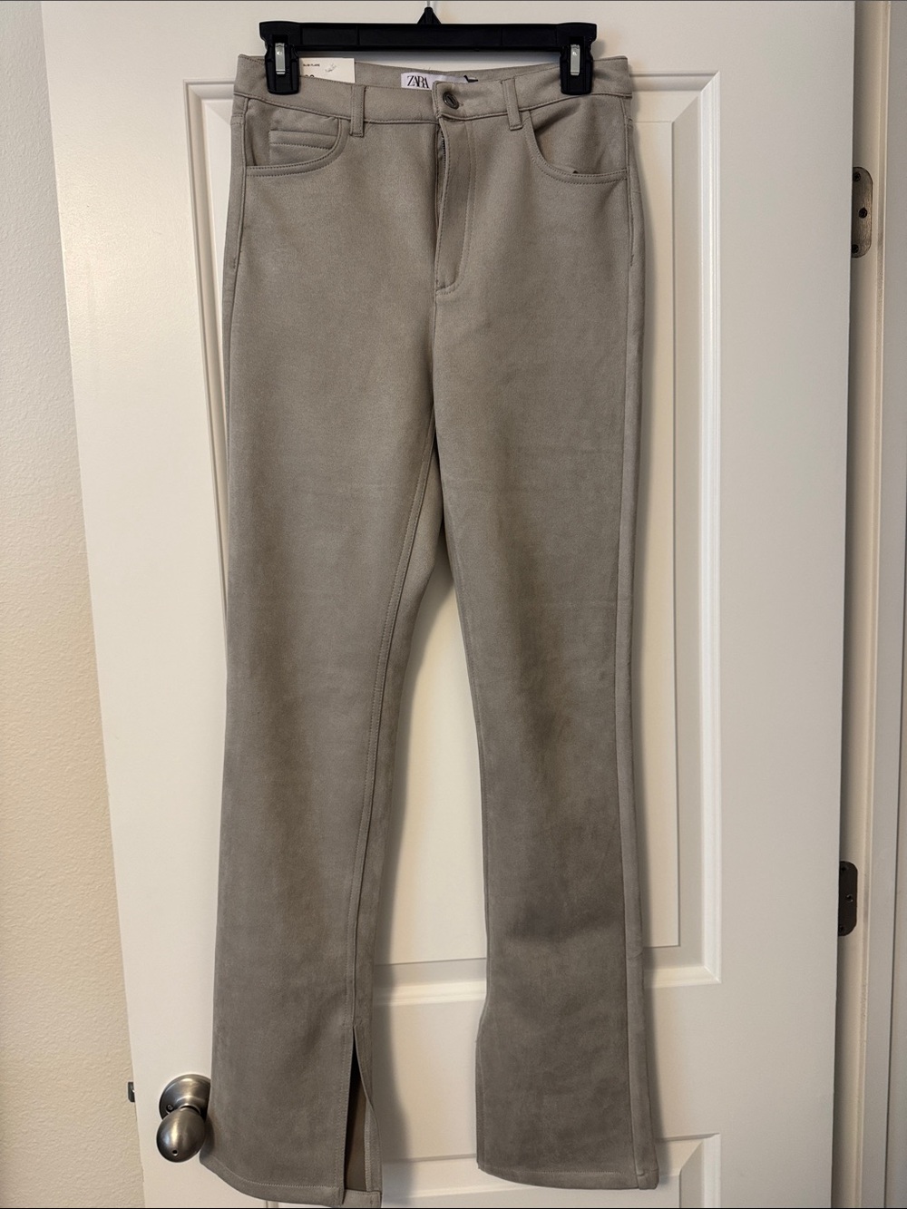 Zara Light Taupe Boot-Cut Split-Hem Pants